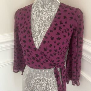 Free Press Clothing Burgundy Floral Print Wrap Crop Blouse Size Xs